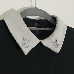 Rabbit collar black and white dress